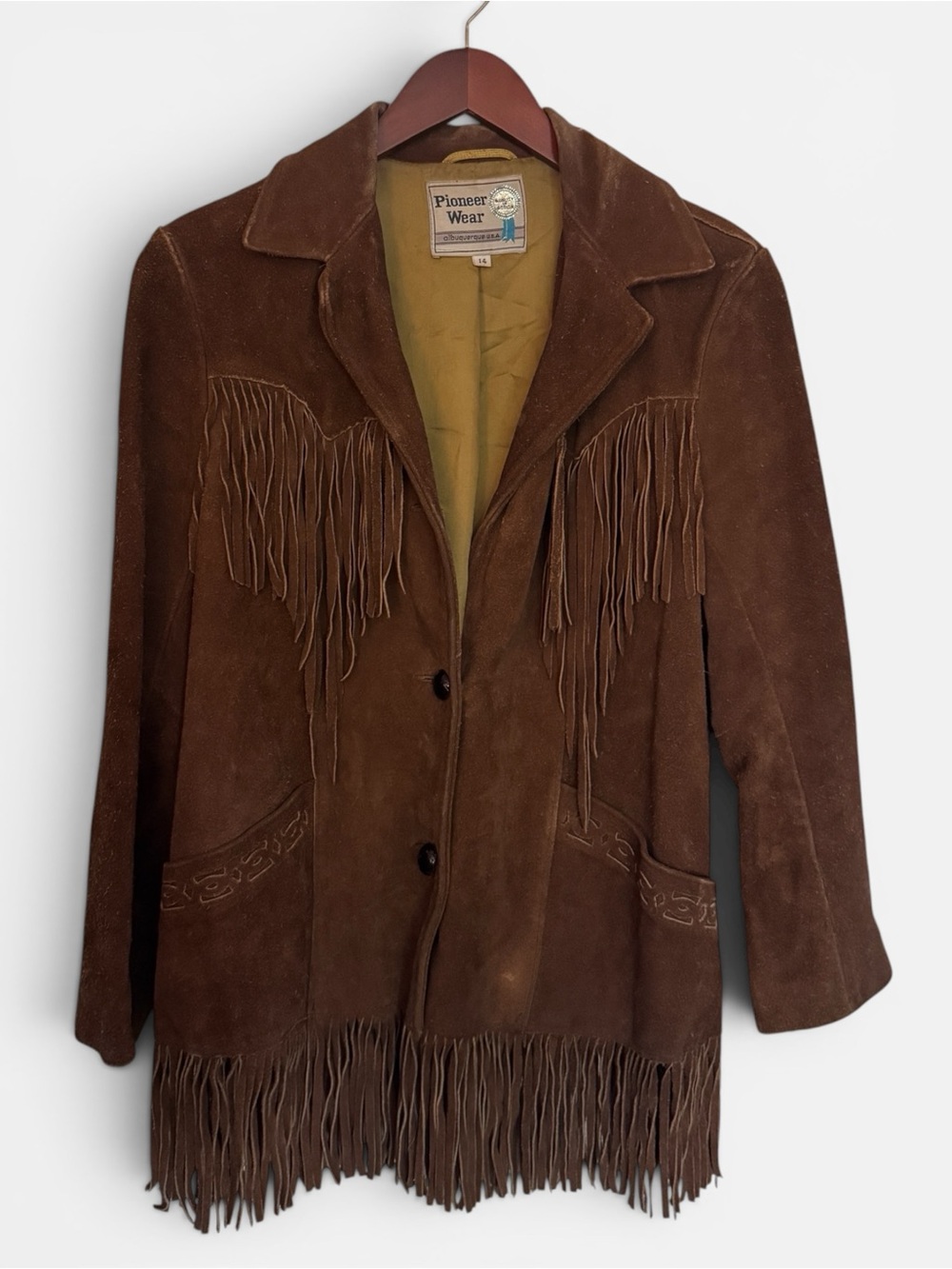 VTG Pioneer Wear Suede Fringe Jacket Women’s Size S Western Boho Cowgirl Leather